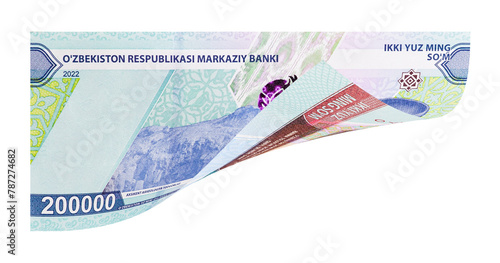 Uzbek two hundred-thousand banknote isolated on white background