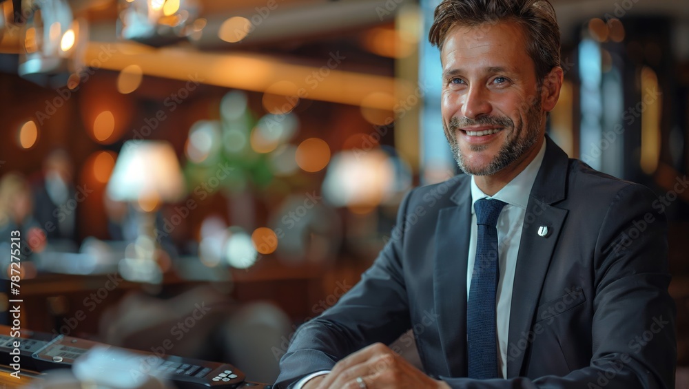 Hospitality manager ensuring guest satisfaction in a luxury hotel Hospitality manager ensuring guest satisfaction in a luxury hotel