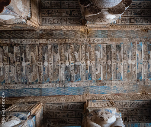 beautifully painted ceilings in the Temple of Hathor in the Dendera Temple Complex, Egypt 
