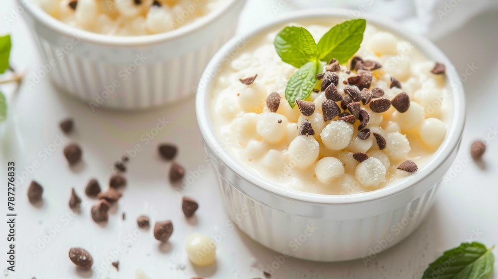Tapioca with coconut milk and mint leaves Tapioca with coconut milk and mint leaves