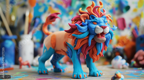 Leão colorido feito de massinha de modelar photo