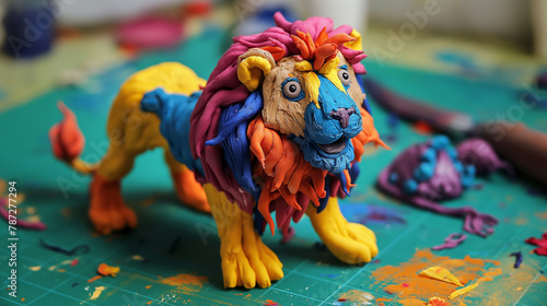 Leão colorido feito de massinha de modelar photo