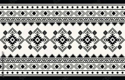 Ethnic tribal Aztec black and white background. Seamless tribal pattern, folk embroidery, tradition geometric Aztec ornament. Tradition Native and Navaho design for fabric, textile, print, rug, paper
