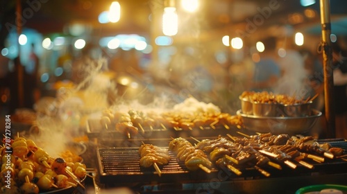 Defocused Background Image 2 The hazy lights and silhouettes of street food stalls create a sense of excitement and exploration representing the fusion of flavors and cultures found .