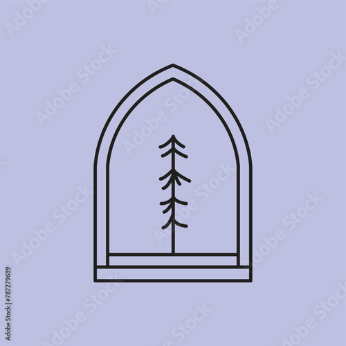logo tree line art illustrations design