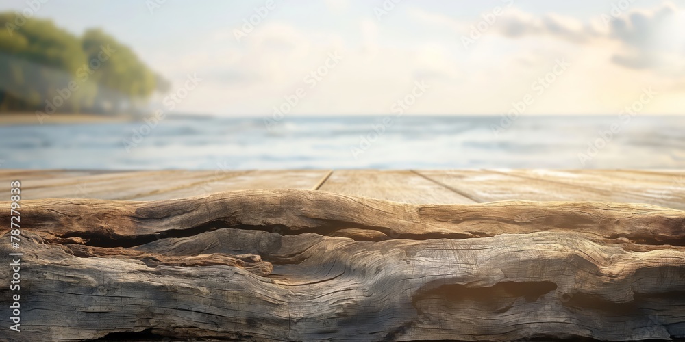 The aged texture of a wooden pier invites the viewer to an ocean horizon, prompting reflections on journeys and time - obrazy, fototapety, plakaty 