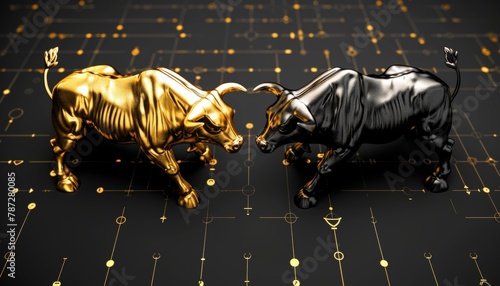 Gold and black bull vsbear financial infographic stock market chart award with text space