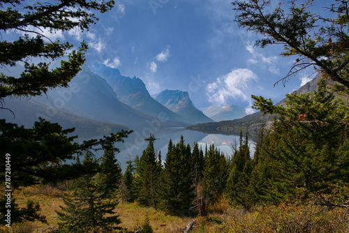 serene mountain lake scene taken in glacier national park montana