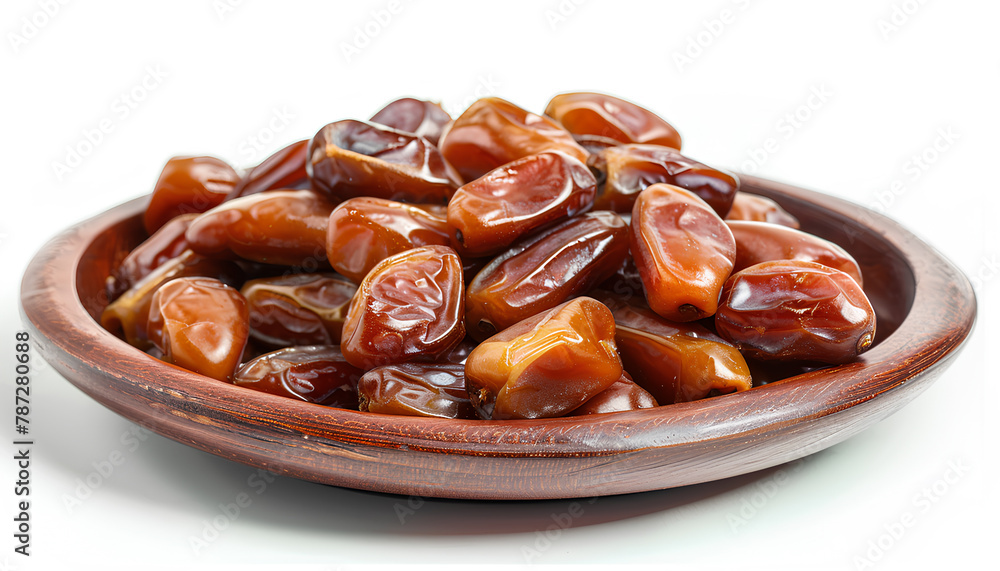 Plate with dried dates for Ramadan on white background Plate with dried dates for Ramadan on white background