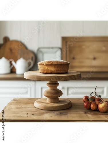 A beautifully decorated cake rests on a rustic wooden table, creating a tempting display
