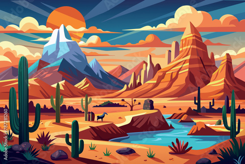 Western Landscape cartoon vector Illustration flat style artwork concept