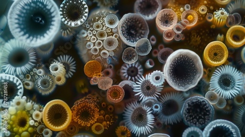 A microscopic snapshot of a hidden world teeming with a variety of fungal spores each with their own unique shape and texture.