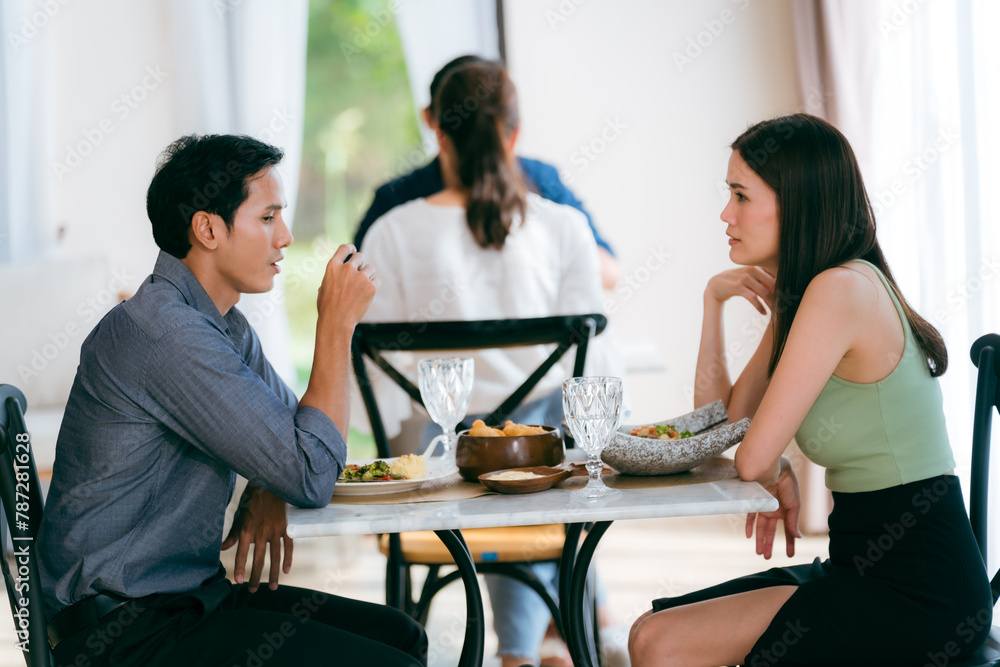 Engaging Service at the Eatery, Clients Enjoying Conversations while Waitstaff Attend, Cafe Scene Filled with Delicious Food and Beverages, Where Lifestyle Meets Business in Comfortable Dining Engaging Service at the Eatery, Clients Enjoying Conversations while Waitstaff Attend, Cafe Scene Filled with Delicious Food and Beverages, Where Lifestyle Meets Business in Comfortable Dining