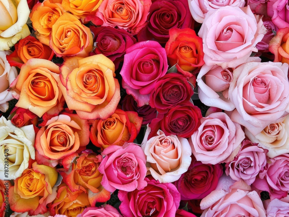 Beauty in Diversity: A Colorful Bouquet of Different Roses as a Stunning Red Flower Background Beauty in Diversity: A Colorful Bouquet of Different Roses as a Stunning Red Flower Background