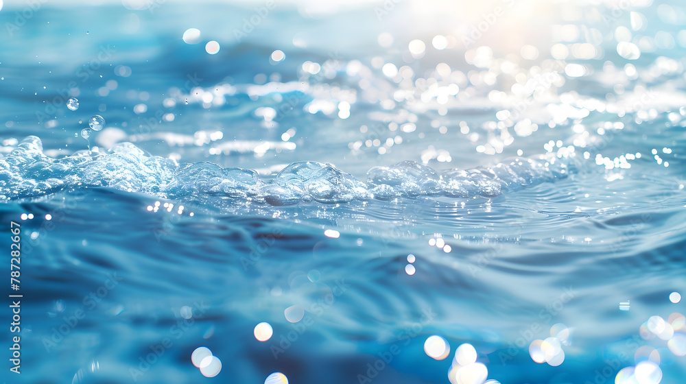 Defocus blurred transparent blue colored clear calm water surface texture with splashes and bubbles Trendy abstract nature background Water waves in sunlight with copy space Blue water : Generative AI Defocus blurred transparent blue colored clear calm water surface texture with splashes and bubbles Trendy abstract nature background Water waves in sunlight with copy space Blue water : Generative AI