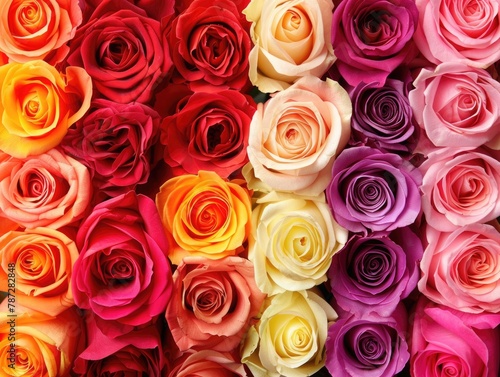 Different Color Roses as Background. Beautiful Bouquet of Red Roses of Different Colors for Beauty and Elegance
