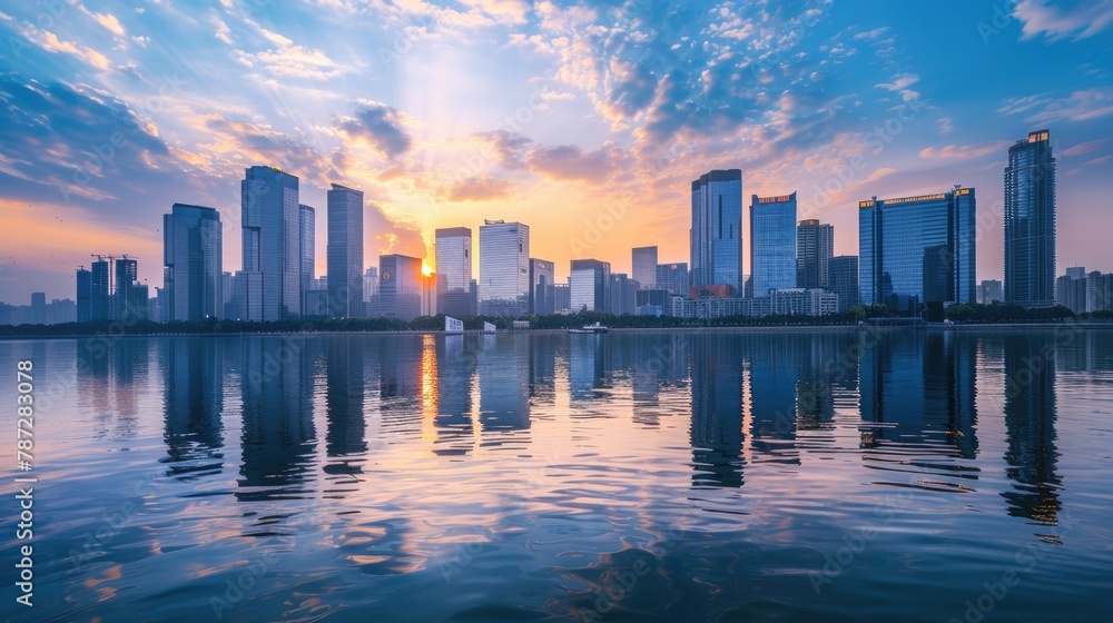Fototapeta premium Discovering the Modern Architecture and City Landscape - Skyline with Office Buildings