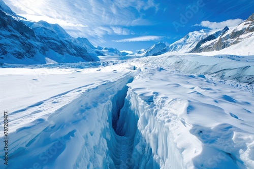 Perilous Beauty: Exploring the Deep Blue Crevasse of Aletsch Glacier in Winter