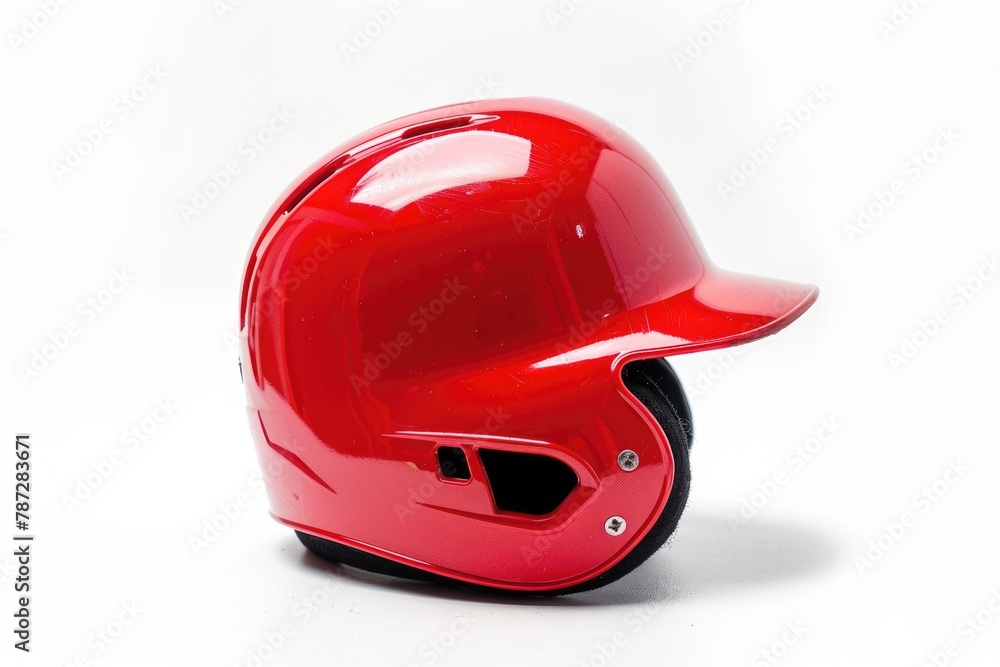 Red Baseball Helmet for Batting with Closeup Design on White Background for Activity Red Baseball Helmet for Batting with Closeup Design on White Background for Activity