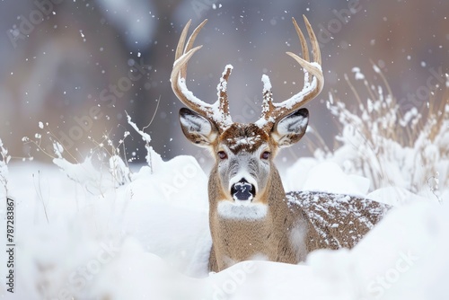 Cervid Majesty in Colorado Snow: Whitetail Buck with Antlers and Rack