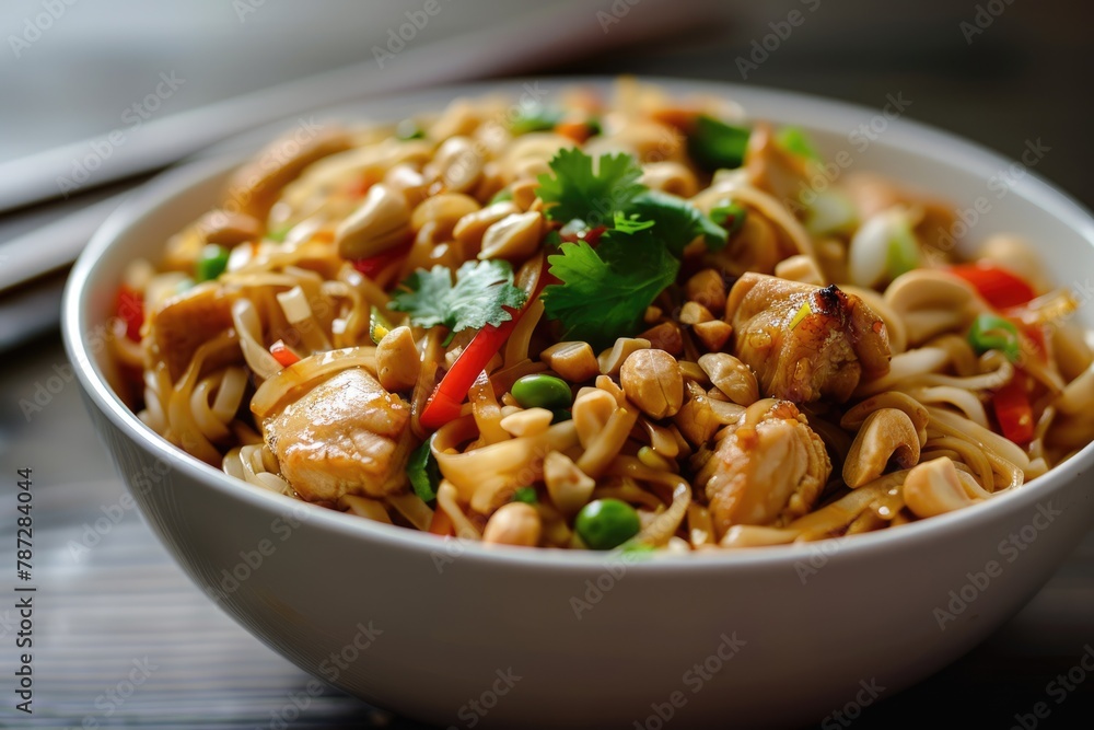 Chicken Pad Thai Noodles - A Delicious Asian Dish with Cashews and Beans Chicken Pad Thai Noodles - A Delicious Asian Dish with Cashews and Beans