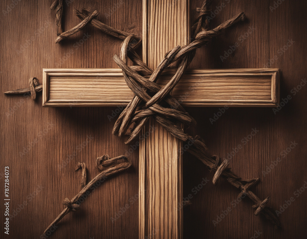 Closeup of a Wooden Cross with Ties Closeup of a Wooden Cross with Ties