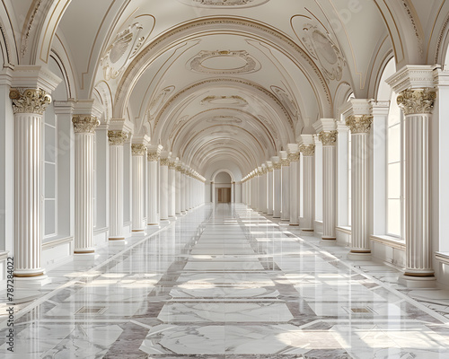 Classical 3d white and ancient architecture, famous, historical building with arches