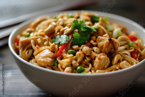 Chicken Pad Thai Noodles - A Delicious Asian Dish with Cashews and Beans