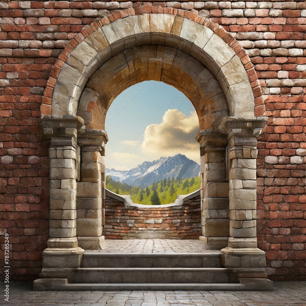 Classic Entrance: Grand Brick Archway, Clipping Path Included