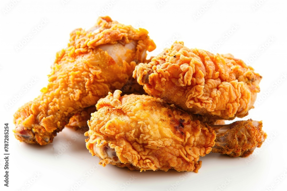 Hot and Delicious Fried Chicken Thigh on Isolated White Background - Breaded Fast Food Photo Hot and Delicious Fried Chicken Thigh on Isolated White Background - Breaded Fast Food Photo