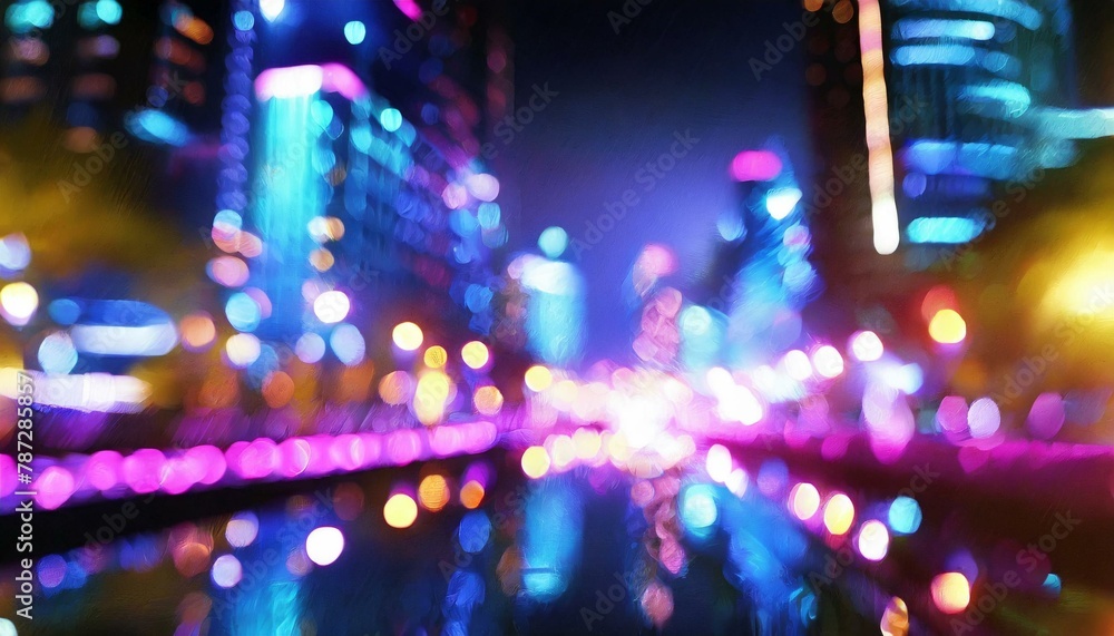 City Magic: Abstract Blur of Bokeh Lights in the Night Skyline