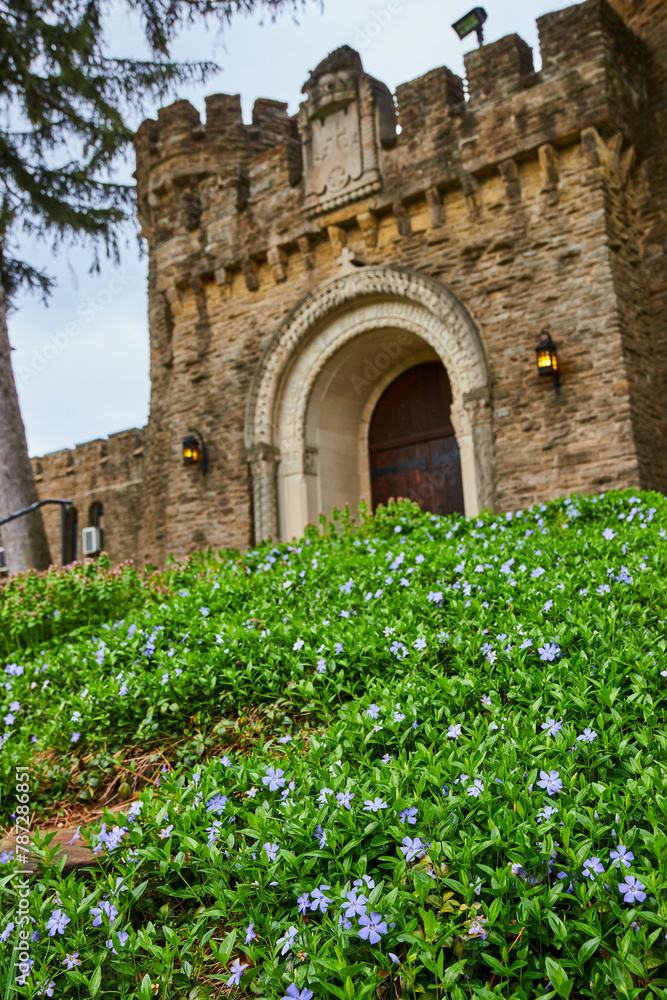 Spring at Medieval Castle with Archway Entrance - Ground View