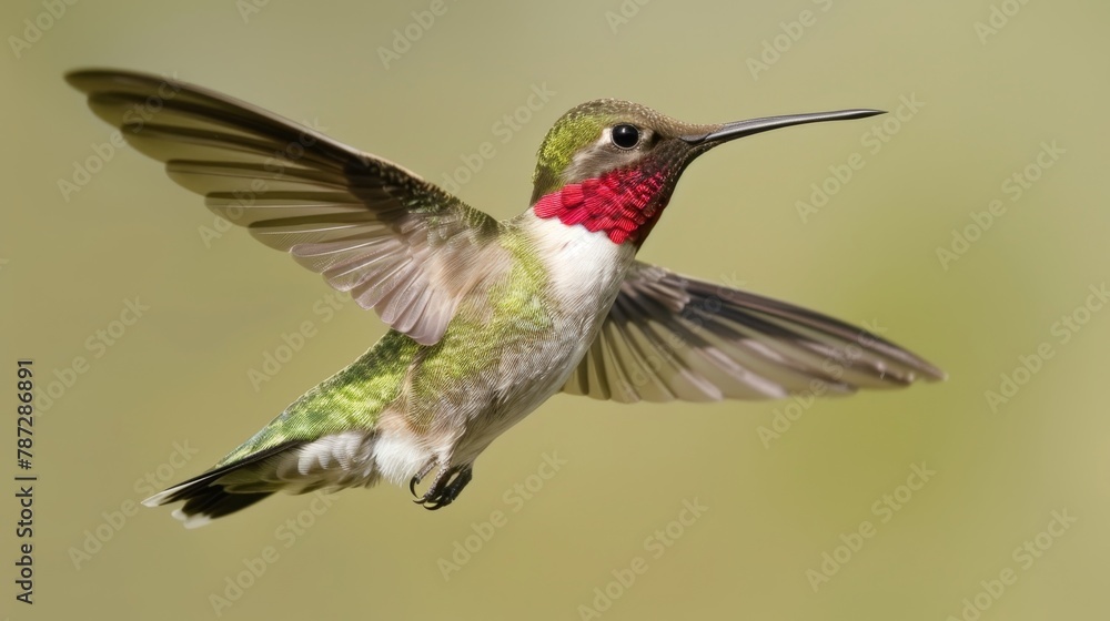 Fototapeta premium Colorful hummingbirds gracefully flying towards blooming flowers for sweet nectar