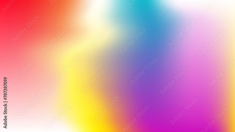 Wallpaper for web, presentation, cards, flyers. Neon festival background. Psychedelic rainbow print. Multicolored mockup blurred ads poster. Lime white yellow red coral blue purple orange blur fog. 