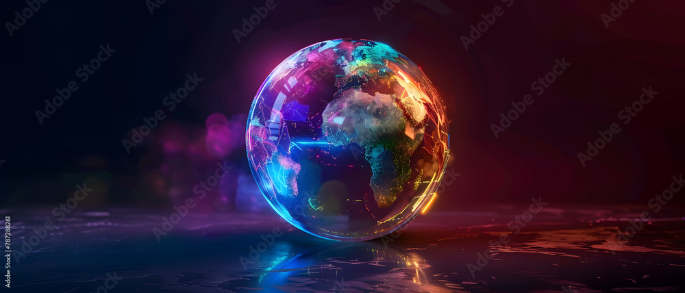 An artistically rendered image showcasing a glowing globe with hues of pink and purple, symbolizing warmth and creativity