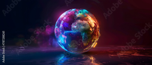 An artistically rendered image showcasing a glowing globe with hues of pink and purple, symbolizing warmth and creativity