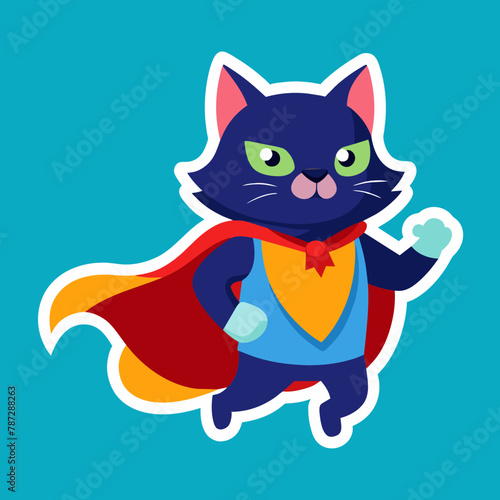 Cat dressed as a superhero, with a cape billowing in the wind and a determined expression on its face
