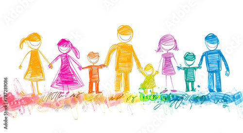 Artistic sketch of a family holding hands, showcasing the togetherness and joy of familial bonds with watercolor touches photo