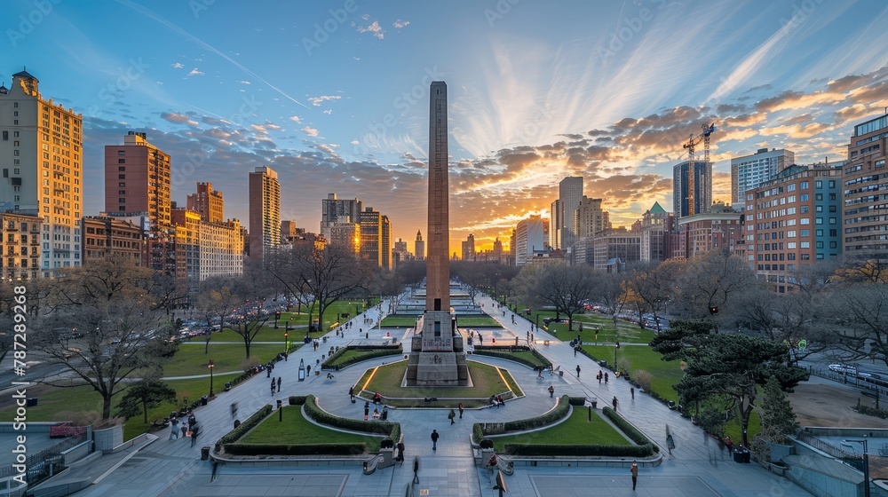 Fototapeta premium Craft a visual narrative featuring a downtown monument