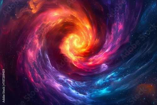 Multicolored energy swirls forming a mesmerizing cosmic vortex, abstract explosion of vibrant hues