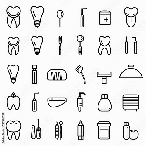 Collezione di icone che rappresentano strumenti dentali e prodotti per l'igiene