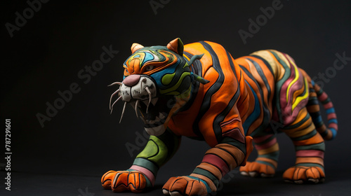 Tigre colorido feito de massinha de modelar photo