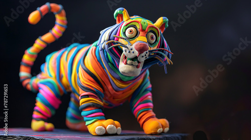 Tigre colorido feito de massinha de modelar photo