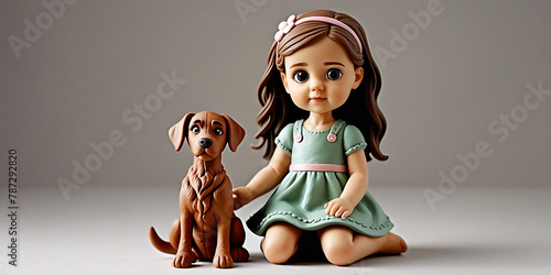 Personnage en pâte à modeler : Petite fille à côté d'un gros chien