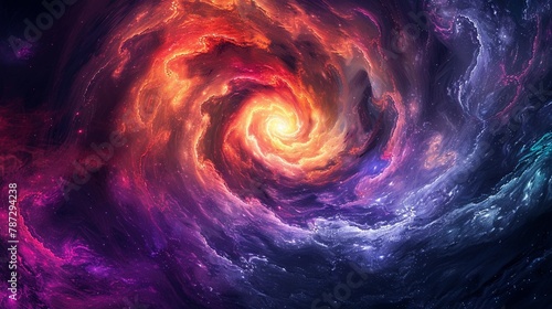 Spiral waves of intense colors merging into a powerful cosmic vortex, abstract digital background