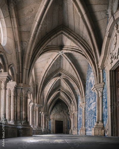 Interior of Porto Cathedral with blue tiles (Azulejos)