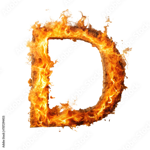 Cute alphabet D as fire shape on white background photo