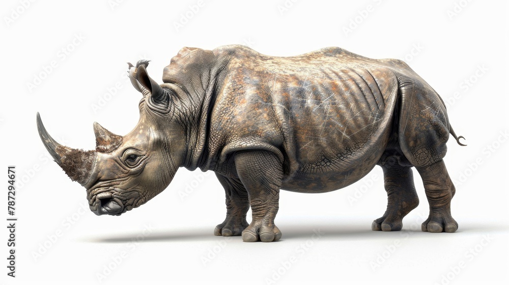 Fototapeta premium a rhinocero standing on a white surface with a white background