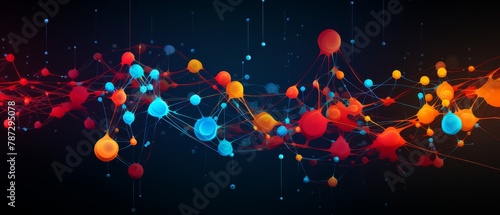 Abstract energy flow chart with dynamic lines and nodes in vivid colors