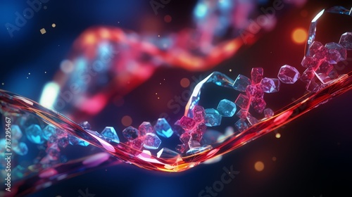 3D rendered geometric DNA strands with high-tech enhancements photo